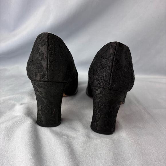 Etienne Aigner All Lace Block Heel Pumps Made in Spain Women's 6 Square Peep Toe - Picture 6 of 13